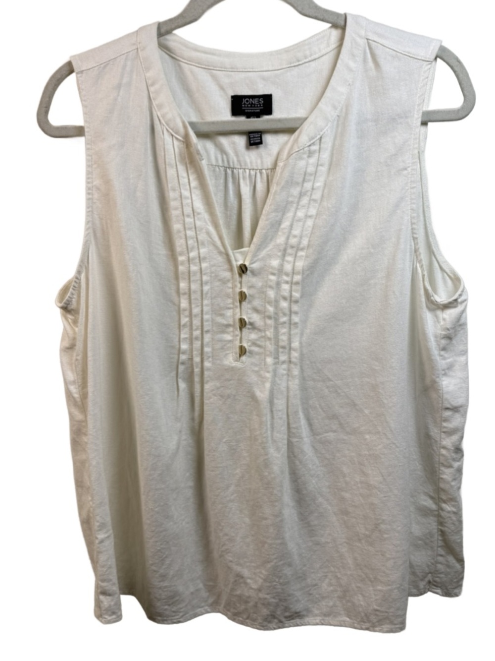 Jones New York Cream Pintuck Linen Tank